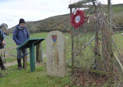 Photo of walkers at the Creech Barrow Seven memorial – December 4, 2024