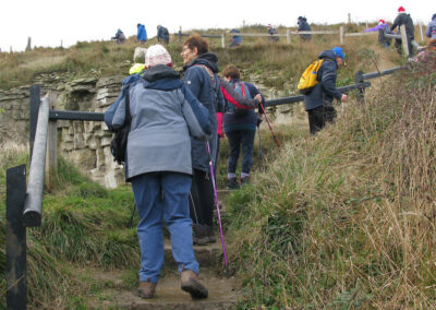 Photo of walkers on steps above Winspit – December 18, 2024