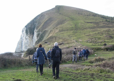 Photo of walkers contemplating the ascent to Bindon Hill – February 9, 2025